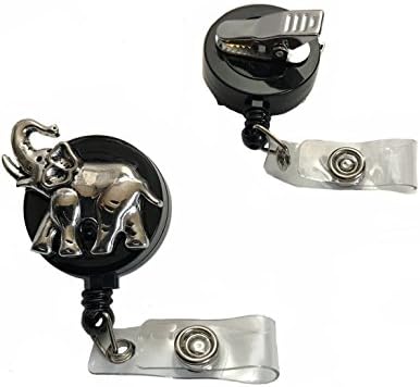 Pewter Elephant Badge Reel Holder Lanyard Alligator Swivel Clip Retractable