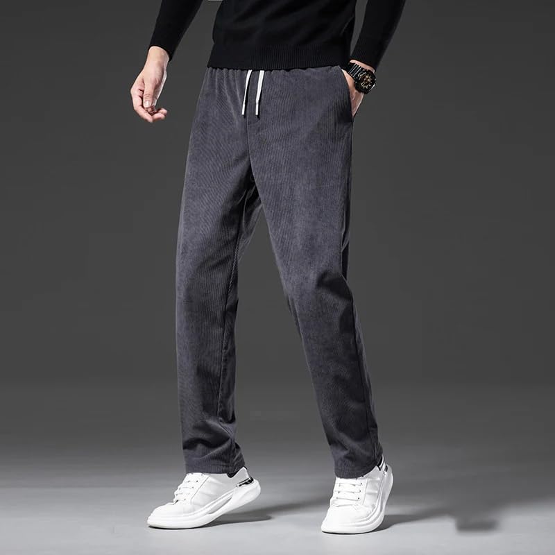 Men's Corduroy Casual Pants Elastic Waist Business Straight Loose Trousers Male4