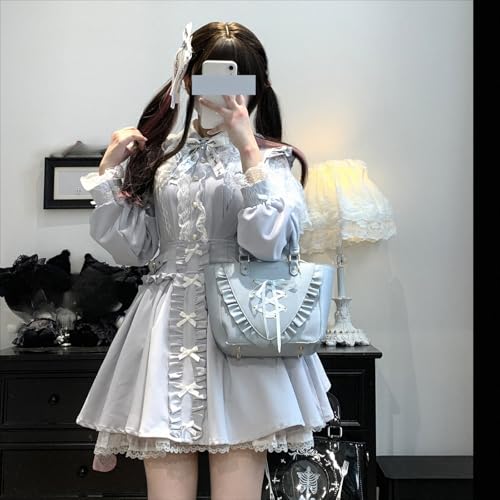 Pokn Lolita Shirts Kawaii Cute Clothes Blouse Lace Jirai Kei Fashion Long Sleeve Shirt Ruffle Top with Bow Cutecore2