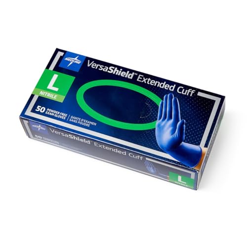 Medline VersaShield Extended Cuff Powder-Free Nitrile Exam Gloves, Size Large, Case of 500