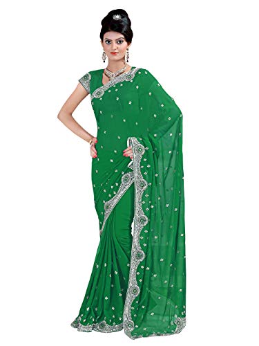 Sourbh Women's Faux Georgette Sequins Embroidery Saree (Green)