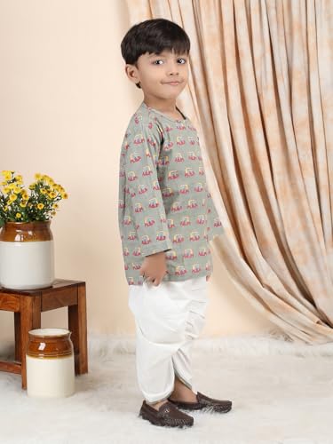 Image of POLKA TOTS Premium Cotton Dhoti Kurta Set for Kids Boys | Traditional Angrakha Style Ethnic Wear for Boys | Kurta Dhoti Set for Kids | Festive & Wedding Clothing Set for Baby
