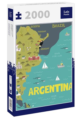 Lais Puzzle Mapa ilustrado de Argentina con Naturaleza, Animales y monumentos 2000 Piezas