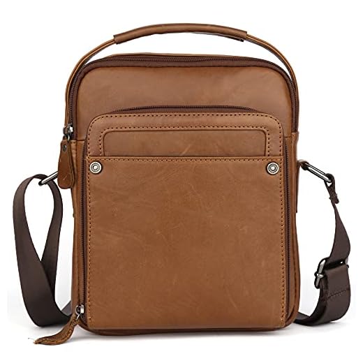 Multifunktionell diagonal väska, vertikal axelväska, första lagret läder enkel en axel herrväska, Brun, Large