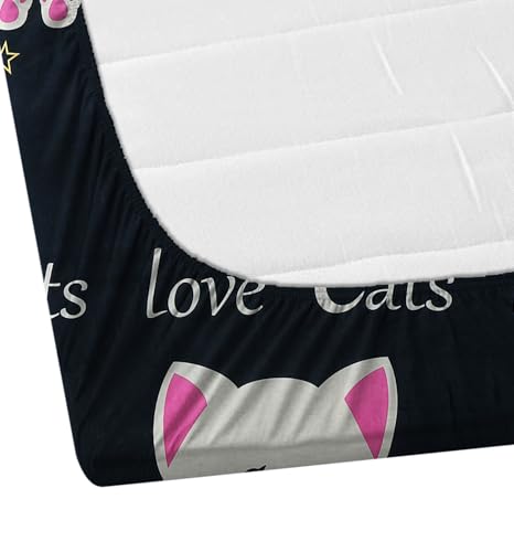 Image of DECORUM Glace Cotton Fitted 1 Bedsheet King Size (72 inchx78 inch) | All Around Elastic | Cotton Feel | 2 Pillow Covers (17 inchx27 inch) | Fits Up to 8 inch Mattress | 200-220 TC | Printed Double Bed Sheet Set