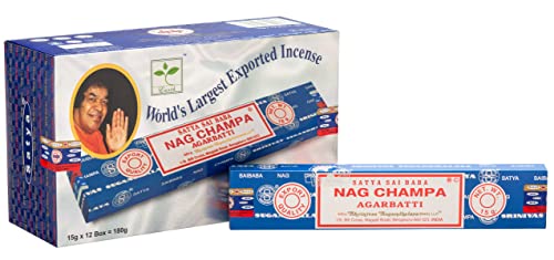 Satya Nag Champa Incense Sticks 12 x 15g Multipack Original Agarbatti Joss Sticks for Meditation Relaxation & Aromatherapy Long Burning Scented Incense Set
