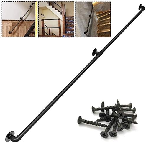 Staircase Rail Banister Kit - Complete Non-Slip Support Rod for Indoor/Outdoor Steps - 5FT Bracket Kit for Safety on Stairs, Corridors & Wall Mounting
