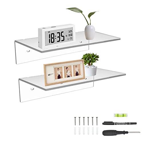 Sezanrpt 12 Inches Clear Small Wall Shelves, Acrylic Bathroom Shelves For Wall, Floating Shelves For Living Room, Funko Pop Shelves, 2 Pack… #TOP28