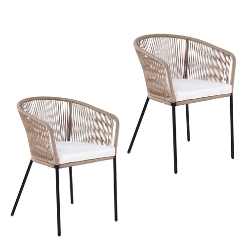 ESTEXO Lounge Stuhl Gartenstuhl 2er Set Gartensessel Rope Loungesessel Outdoor Sessel (Beige)