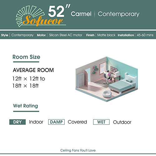 Sofucor 52" Flush Mount Ceiling Fan Without Light Low Profile Ceiling Fan With Remote Control, Ceiling Fan No Light With 3 Reversible Walnut Wood Blades Noiseless Dc Motor #TOP6