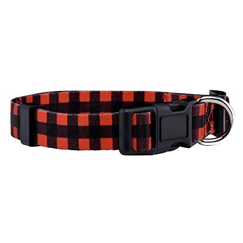 Native Pup Plaid Dog Collar, Red Lumberjack, Tartan, Blue, Pink Adjustable for Large, Small Dogs (Red, Small)