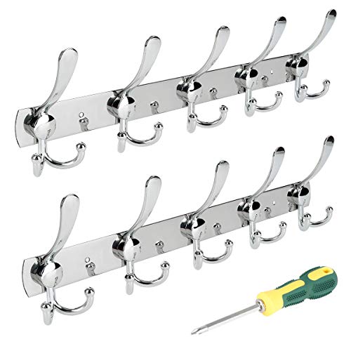 POPSPARK Coat Rack Wall Mounted, Heavy Duty, Stainless Steel, Metal Coat Hook Rail