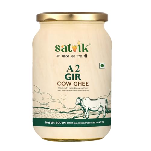 Image of SATVIK PURE GHEE A2 Gir Cow Ghee 500ml | Traditional Bilona Method Pure Desi Cow Ghee from Gir Cows | A2 Ghee for Cooking, Immunity and Daily Wellness | Helps Better Digestion and Gut Health