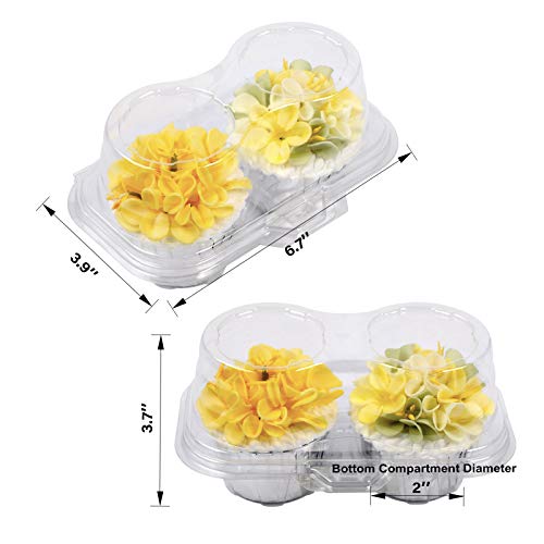 Sharlity Plastic Cupcake Containers 2 Compartment Disposable Cupcake Holders Plastic Cupcake Carrier with Deep Dome(50 Pack)