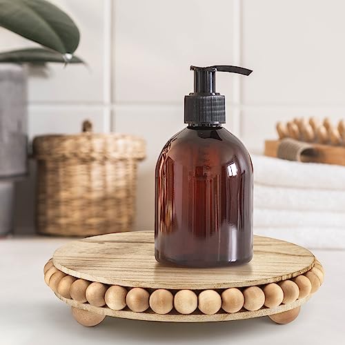 2 Pcs Beaded Wood Pedestal Stand Wooden Risers For Display Farmhouse Round Display Stands Decorative Accent For Coffee Bar, Bathroom, Kitchen Island, Plant Pot (Brown, 8 Inch) #TOP3