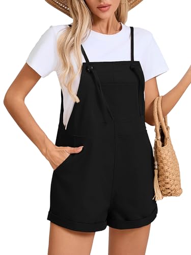 KORSIS Overalls for Women Summer Black XX-Large Casual Loose Fit Spaghetti Strap Shorts Overall Rompers Bib jumpsuits Outfits with pockets