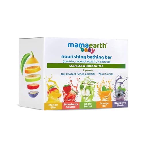Image of MAMAEARTH Fruit Infused Nourishing Bathing Bar | with Apple, Orange, Blueberry, Strawberry & Mango | 2.64 Oz (75g x 5)