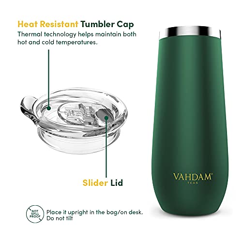 Image of VAHDAM, Caper Stainless Steel Tumbler (270ml) Dark Green | Vacuum Insulated, Double Wall, Sweat-Proof Sipper with Lid for Hot and Cold Drinks | Coffee Mug