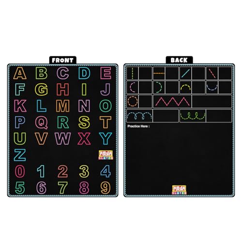 Image of TOKYODO Pre-Printed Rewriting Slates Chalk Board for Kids, Double Sided Writing Learning Black Board, with 4 Letter Spelling Cards (Pack of 4, Capital)