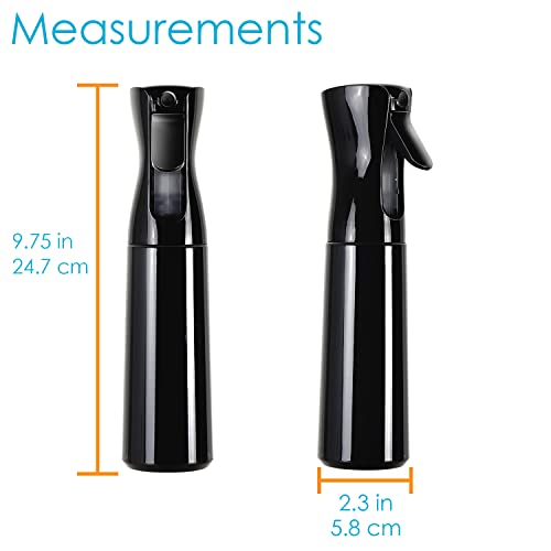 Houseables Mister Spray Bottles, Continuous Sprayer Bottle for Hair, 3 Pack, 12 oz, Misting, Black, 10", Ultra Fine, Solvent & BPA Free Clear Plastic, Pressurized Water, Pump, Stylist, Salon, Barber
