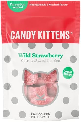 Vegan Sweets, Candy Kittens Wild Strawberry, Packed with Fruit Juice & Natural Ingredients, Big Flavours from Little Kittens, Vegetarian Sweets - CASE of 12x Sweet Bags (54g)