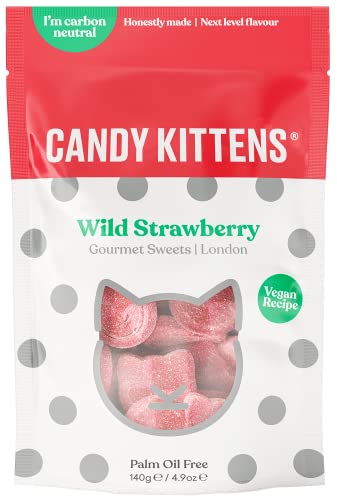 Candy Kittens Vegan Sweets Wild Strawberry – Plant-Based Vegan Treats with Fruity Flavour, No Nasties, Made with Real Fruit Juice – Ideal Snacks for Sweet Hampers & Pick and Mix – 140g Pack of 1