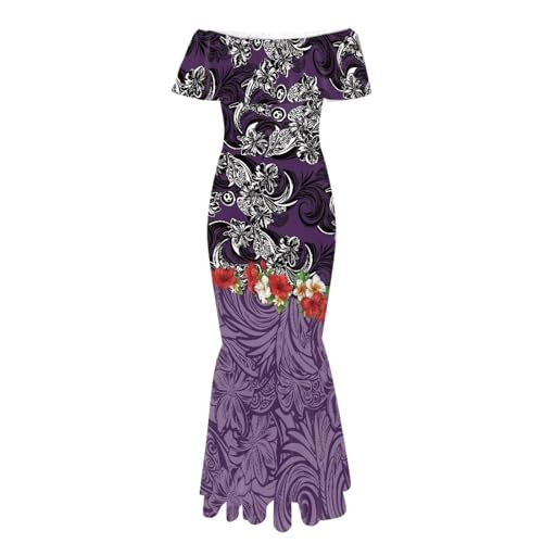 Image of Polynesian for Women S-7XL Off Shoulder Maxi Dress Hawaiian Summer Dresses