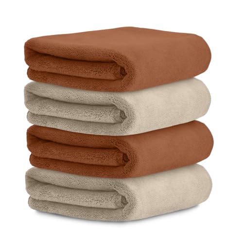 Image of HOUSSE Microfiber Face Towels | Ultra Absorbent, Odour-Free, Quick Dry 550 GSM Face Towel for Home, Gym, Travel, Running and Personal Use | 30x30 cm | Set of 4 Caramel Cafe & Beige (Pack of 4)