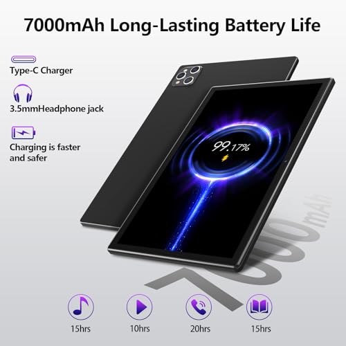 Image of EITOMIN Android Tablet 2026 10 inch Tablet with Keyboard,128GB ROM 16GB RAM TF1TB Expand,Octa-Core,5GWiFi,1080FHD,13MP+8MPCamera,Bluetooth5.0,GPS,Mouse,Case,Black