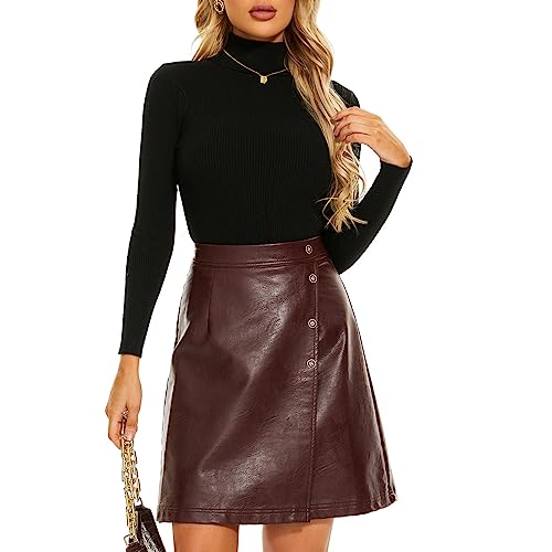 Ginasy Faux Leather Skirts for Women A Line Wrap Mini Skirt High Waisted Pleather Skirt Business Casual Work Skirt