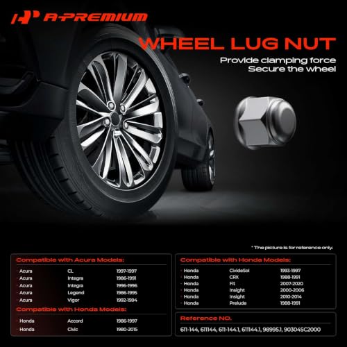 Image of A-Premium One Wheel M12-1.50 Wheel Lug Nuts, Set of 4 | Compatible with Acura CL Integra Legend Vigor & Honda Accord Civic CivideSol CRX Fit Insight Prelude