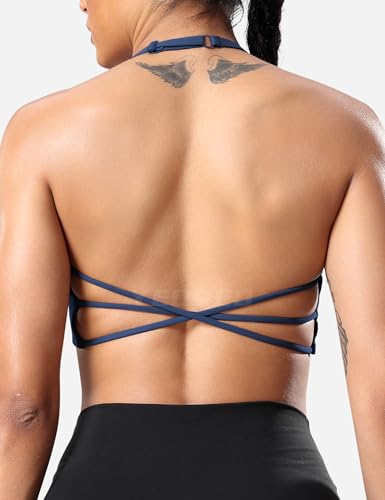 Image of YEOREO Women's Sports Bra Halter Workout Sports Bra Strappy Criss Cross Back Bra Removable Padded Yoga Crop Top