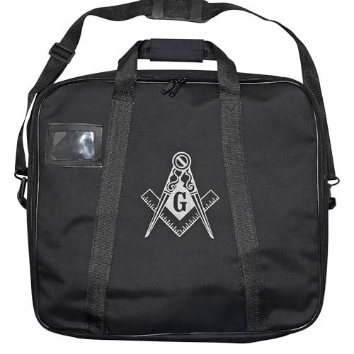 UK EMPIRE GROUP Masonic Apron Carrying Case Master Mason MM/WM Size, Silver Square and Compass (Printed) | Freemason Bags & Cases