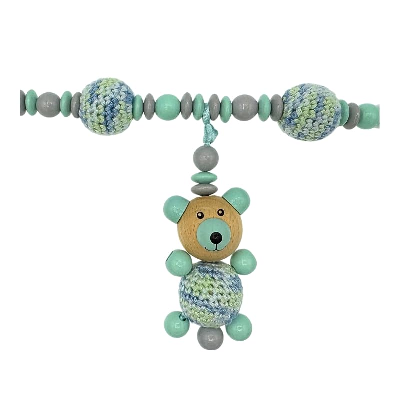 Set Nuckelkette + Kinderwagenkette mit Namen " 3D - BÄR MIT HÄKELKÖRPER " Mint Hellgrau/Baby/Unisex/Personalisiert/HANDMADE