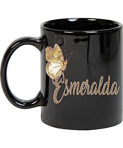 Coffee Mug Personalized Esmeralda Name Customized Mug with Name Gold Butterfly Text Mug Gift for Women, Her, Girl 11oz Black Mug 568298 068730 disponible en Yaxa Peru