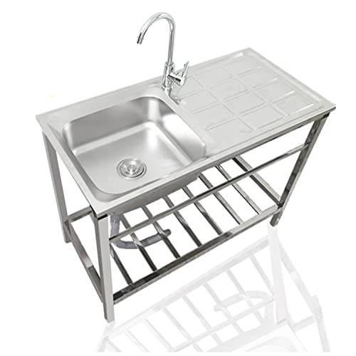 Single Bowl Freestanding Sink Commercial Sink W/Workbench & Storage Shelves 29.5" X 15.7" X 29.5" Prep & Utility Washing Hand Basin Sink Silver #TOP10