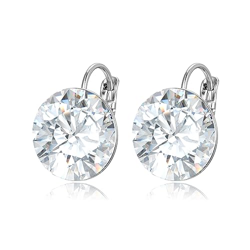 Crystals Bella Drop Earrings 18K White Gold/Yellow Gold Plated Round Crystals Dangle Leverback Earrings for Women 14mm
