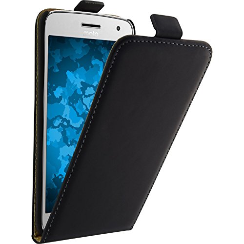 PhoneNatic Kunst-Lederhülle kompatibel mit Lenovo Moto G5 Plus - Flip-Hülle schwarz + 2 Schutzfolien