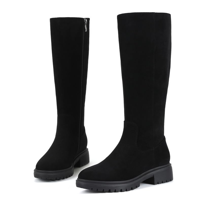 Image of ZJA Knee High Boots Women Platform Round Toe Low Flat Heel Fall Riding Fashion Tall Boots Long Clearance Boots