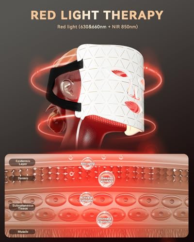 LED Light Therapy Mask Skin Care Mask, LED Red Light Therapy 630nm & 830nm Wavelength for Home Use, Body Beauty Machine for Care at Home (premium white) - Image 3