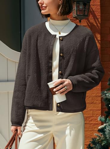 Image of Yanekop Womens Sherpa Jacket Button Down Fleece Winter Coat Fuzzy Jackets Chunky Cardigan Sweaters Open Knit Sweater