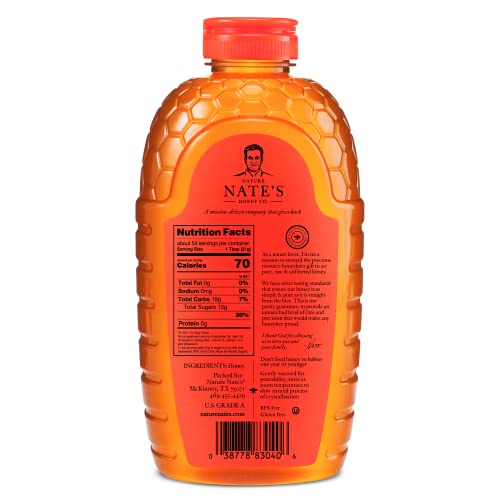 Nature Nate's 100% Pure, Raw & Unfiltered Honey, 40 Oz. Squeeze Bottle; All-Natural Sweetener, No Additives #TOP1