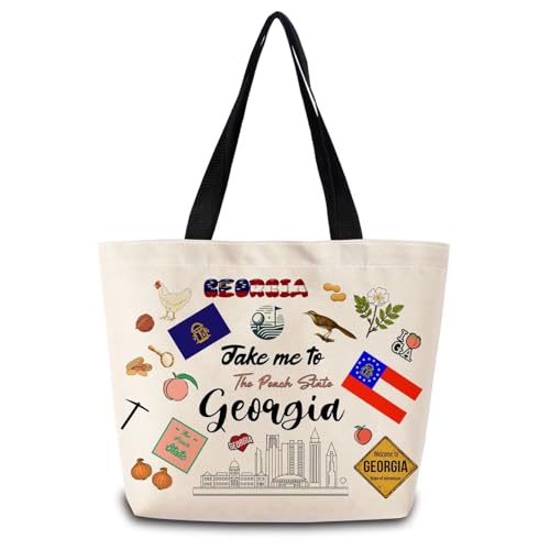 Take Me To Georgia Tote Bag Reusable Grocery Bags Aesthetic Shopping Shoulder Handbag with Interior Pocket Lightweight & Washable Stylish Georgia Travel Present for Women