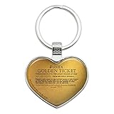 Willy Wonka and the Chocolate Factory Golden Ticket Keychain Heart Love Metal Key Chain Ring