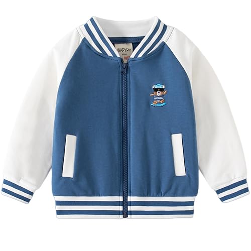 Little Boys Long Sleeve Spring Fall Letter Print Baseball Jacket Zip up Sport Vintage Outwear Coat