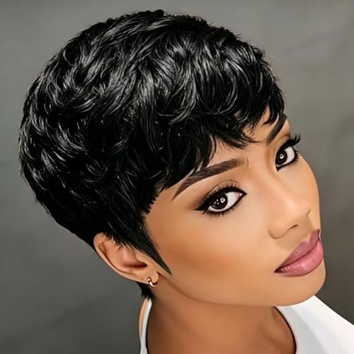 Pixie Cut Wig Short Wigs for Black Women Black Wavy Short Pixie Hair Wig