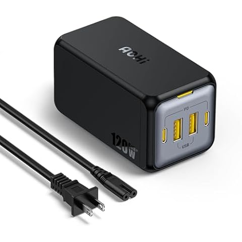 USB C Charger, AOHI 4 Port 120W Desktop USB Charger Station GaN+ Laptop Fast Charger Compact USB-C Charging Station for MacBook Pro/Air, XPS,iPad Pro, iPhone15/14/13/12/Pro Max,Galaxy Cover