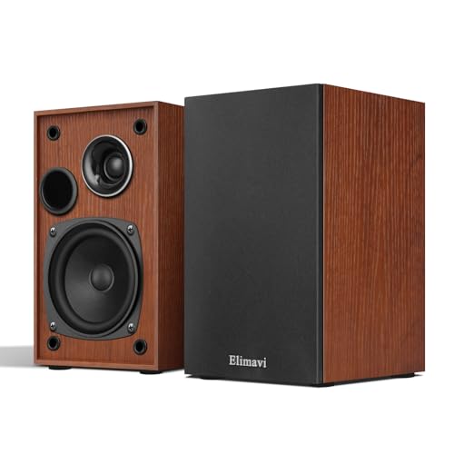 Elimavi Passive Bookshelf Speakers, 2-Way Design with 4' Woofer & 1' Silk Horn Tweeter, 60Hz Bass, Ideal for Home, Office & Theater, Brown (Requires Amplifier or Receiver to Operate)