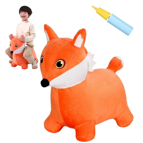 Image of INPANY Bouncy Horse, Fox Hopper Toys, Toddlers Bouncing Animal Hopping, Plush Bounce Buddies, Inflatable Ride on Rubber Bouncer, Indoor Outdoor Birthday Gifts Toy for 2 3 4 Year Old Girls Boys