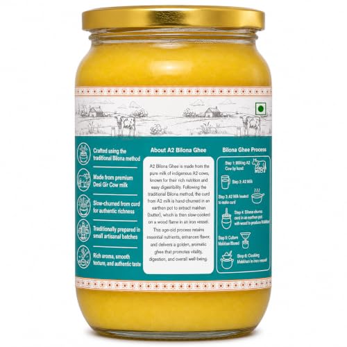 Image of A2 Bilona Desi Cow Ghee, Made From Gir Cow Milk 500ml Glass Bottle